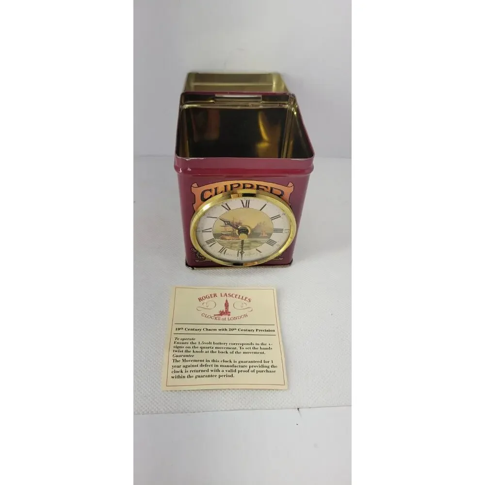 Roger Lascelles Clipper Brand Tea Caddy Clock Tin Nautical Sailing Ship...